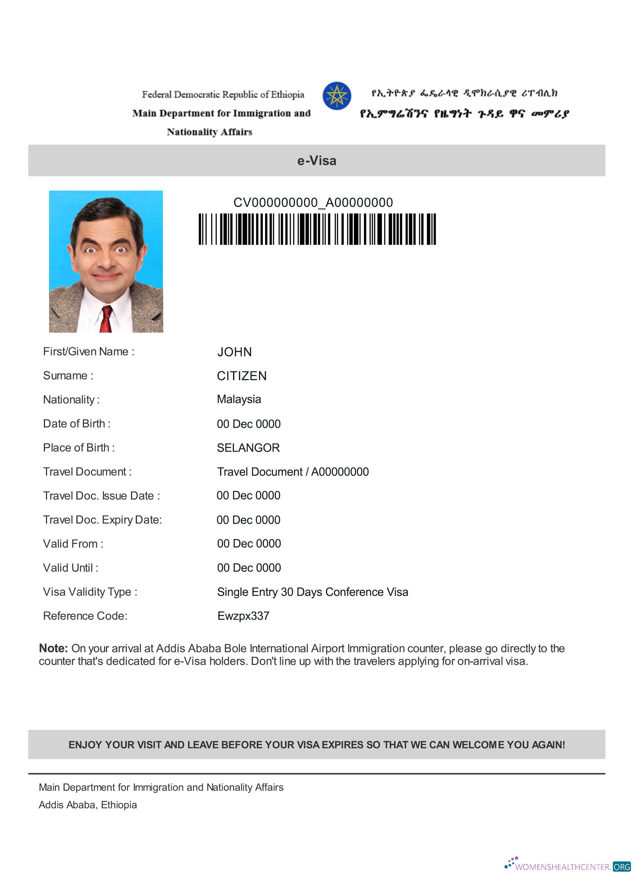 Download Ethiopia e visa Photoshop template